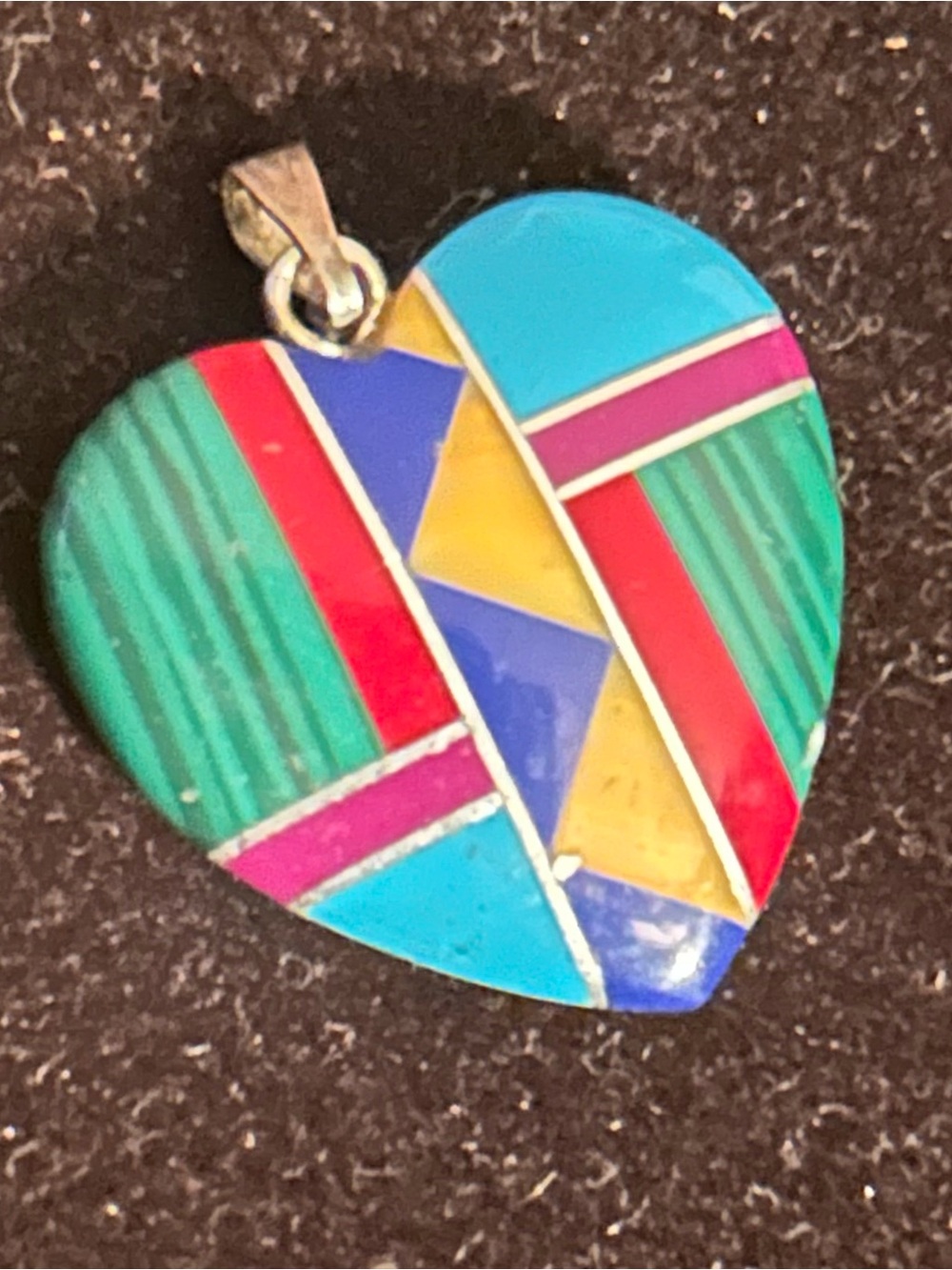 Multicolor Heart Inlay Pendant - Vibrant Geometric Design